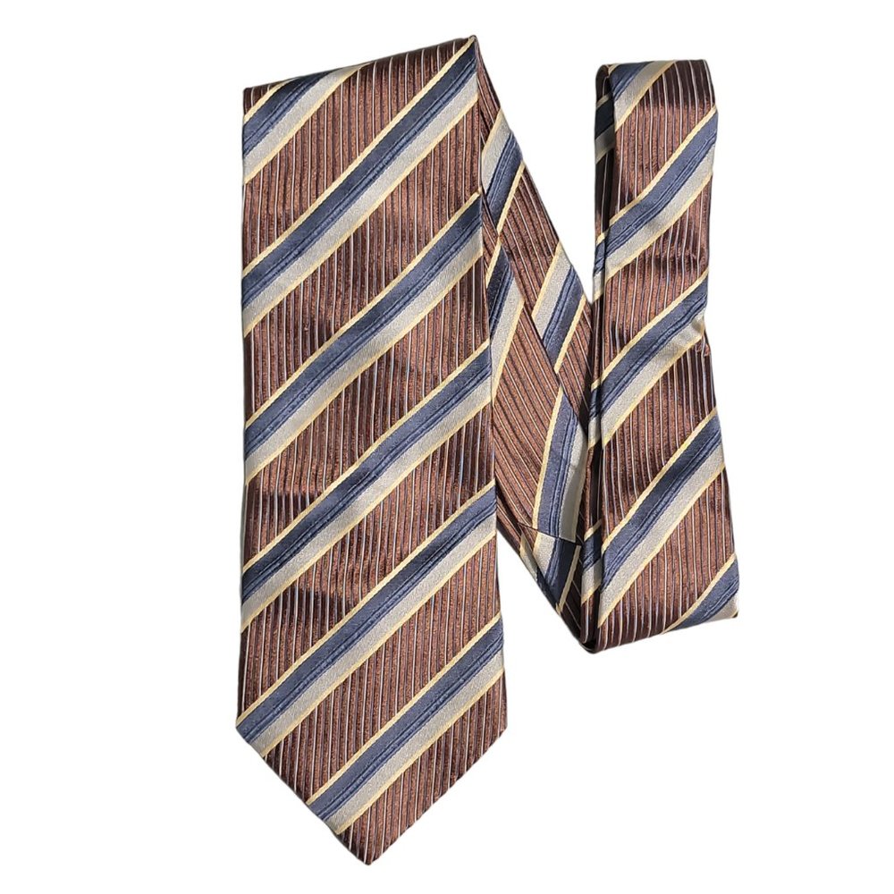 Ermenegildo Zenga Brown with Black, Grey & Gold Diagonal Stripes Silk Tie